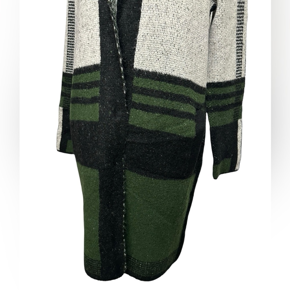 JOSEPH A / Black Green Cream Plaid Long sweater / Small / Preppy Bohemian Fall - Picture 3 of 15